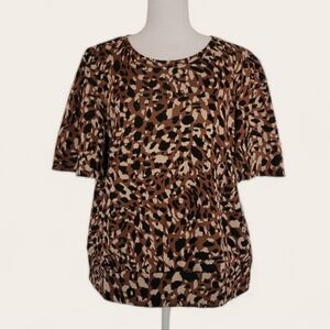 Ann Taylor Factory Leopard Pullover Short Sleeve Sweater Top Animal Print XL